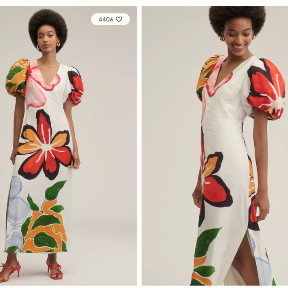 By Anthropologie Puff-Sleeve A-Line Maxi Dress